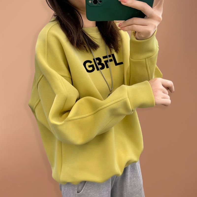 2025春秋季新款高档卫衣女oversize宽松慵懒风加绒加厚圆领上衣潮