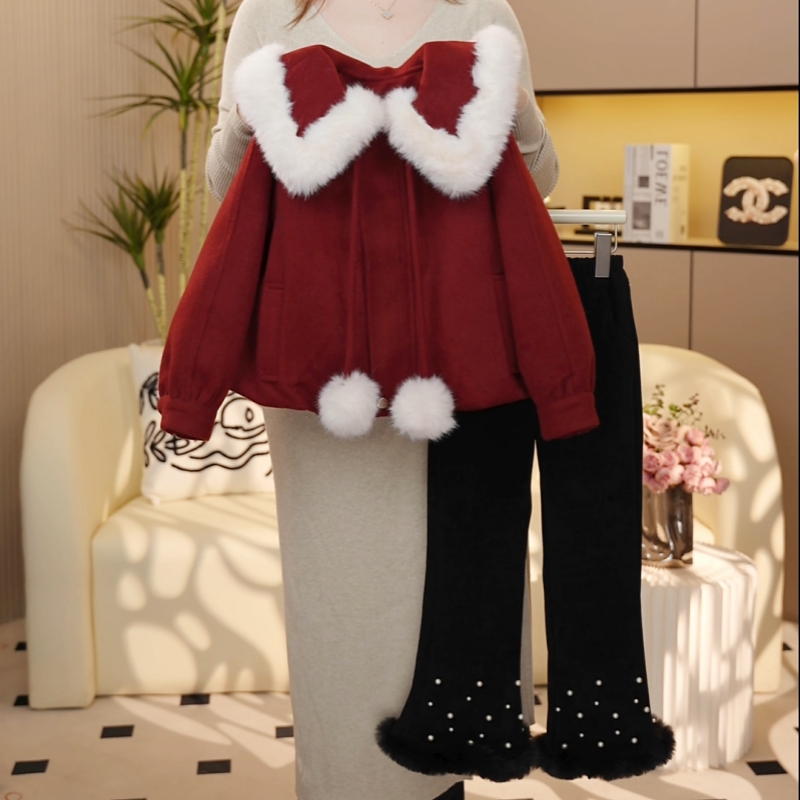 【糖宝魔豆】女童冬季加厚红色拜年服2025新款冬装女孩加绒棉服外套