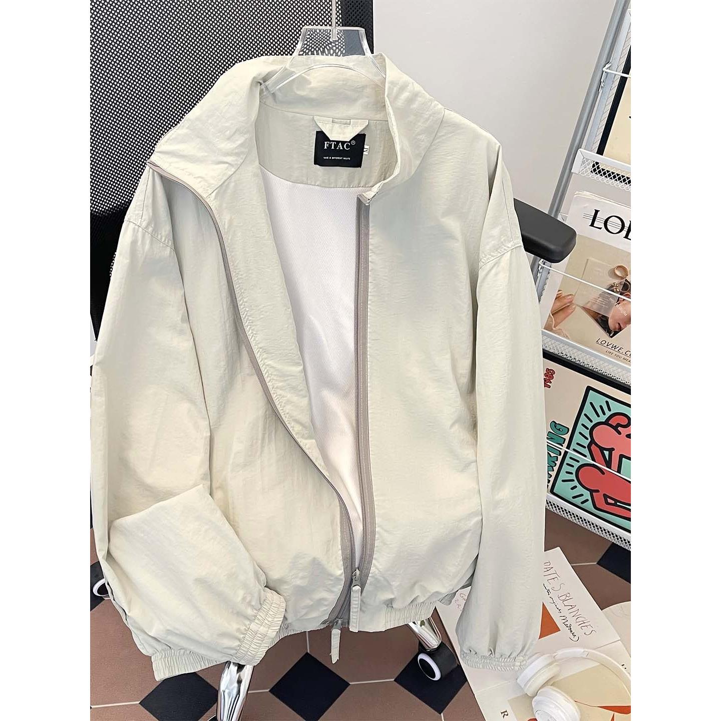 春秋立领外套男休闲潮牌纯色百搭运动学生高级感美式宽松高街夹克