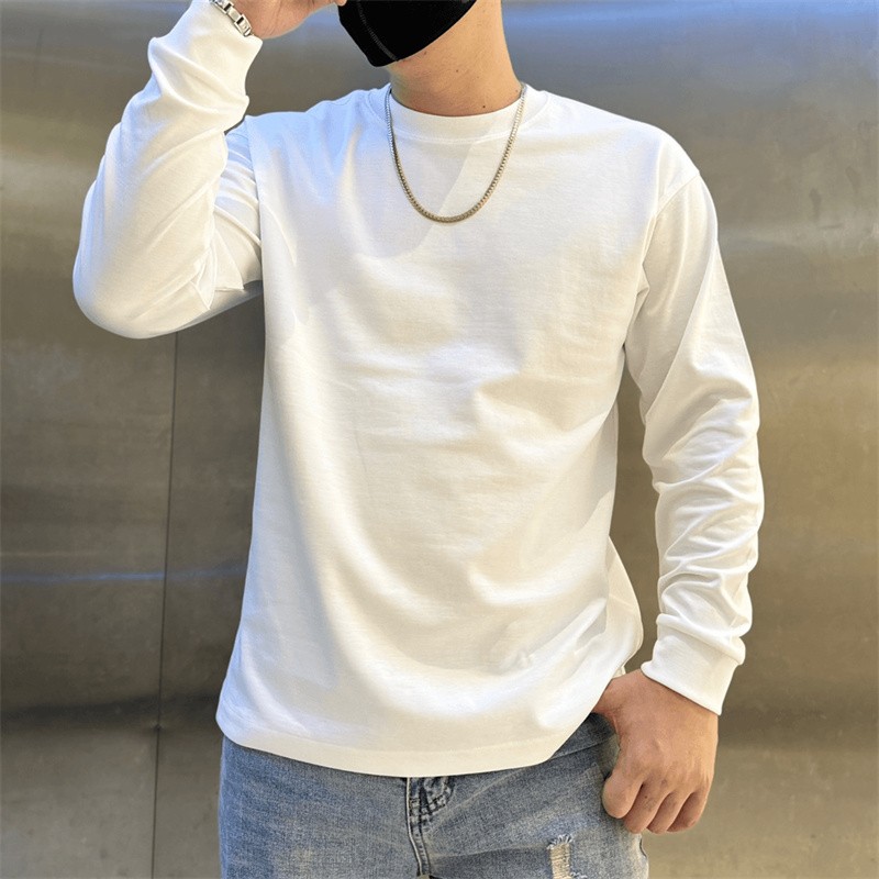 重磅纯棉纯色韩版打底长袖男体恤秋冬季内搭净版圆领修身套头上衣