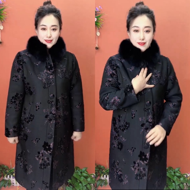 冬季中老年妈妈领可拆加棉加厚中长款气质显瘦保暖风衣外套