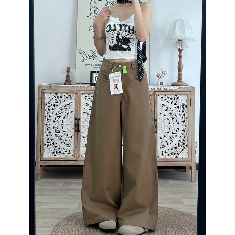 175高个子加长卡其色西装休闲直筒女咖色高腰宽松显瘦垂感阔腿裤