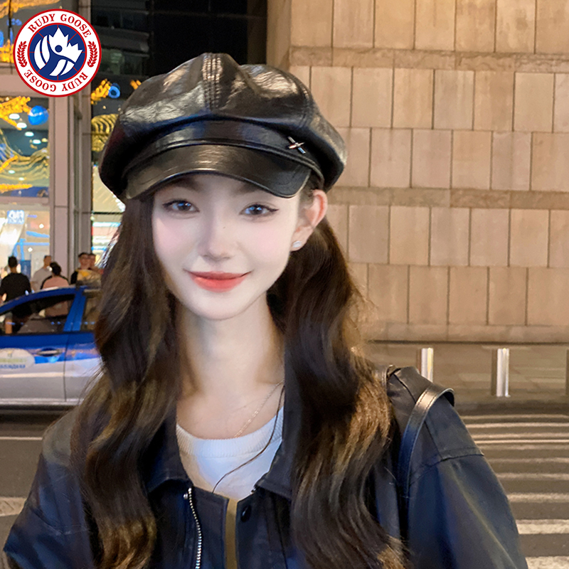 RUDY GOOSE显脸小八角帽女2025新款海军贝雷帽复古英伦风报童帽子