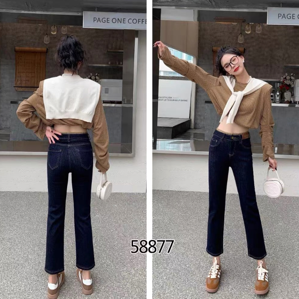 芭莎basha香港花牌修身显瘦高腰时尚小直筒烟管牛仔裤女9分小个子