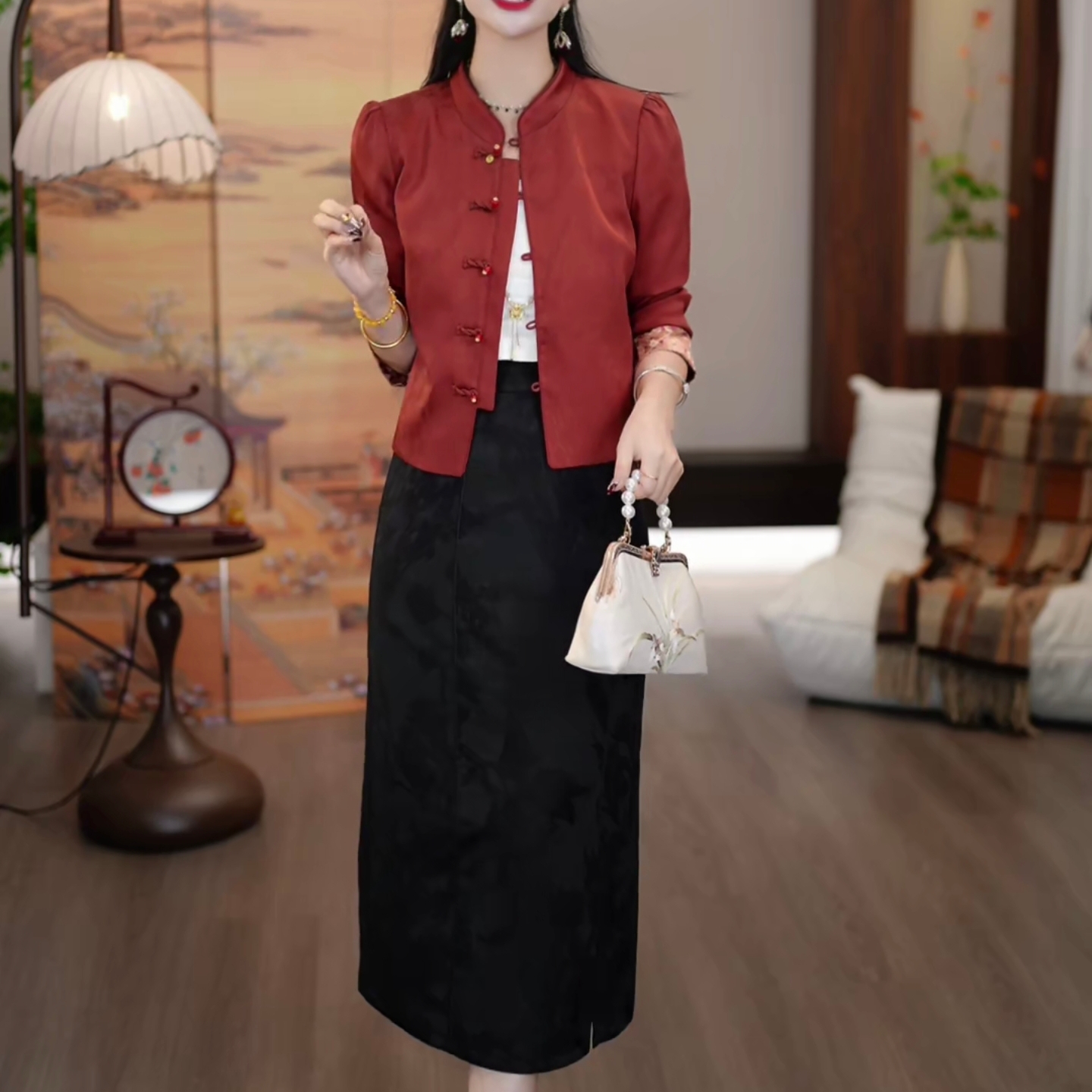 新中式国风两件套装裙秋季新款复古气质显瘦洋气轻奢婚宴妈妈装