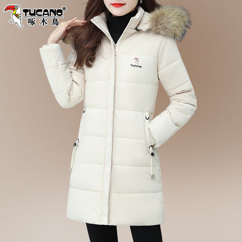 啄木鸟中长款棉服女2025年新款冬季加绒加厚棉衣妈妈洋气棉袄外套