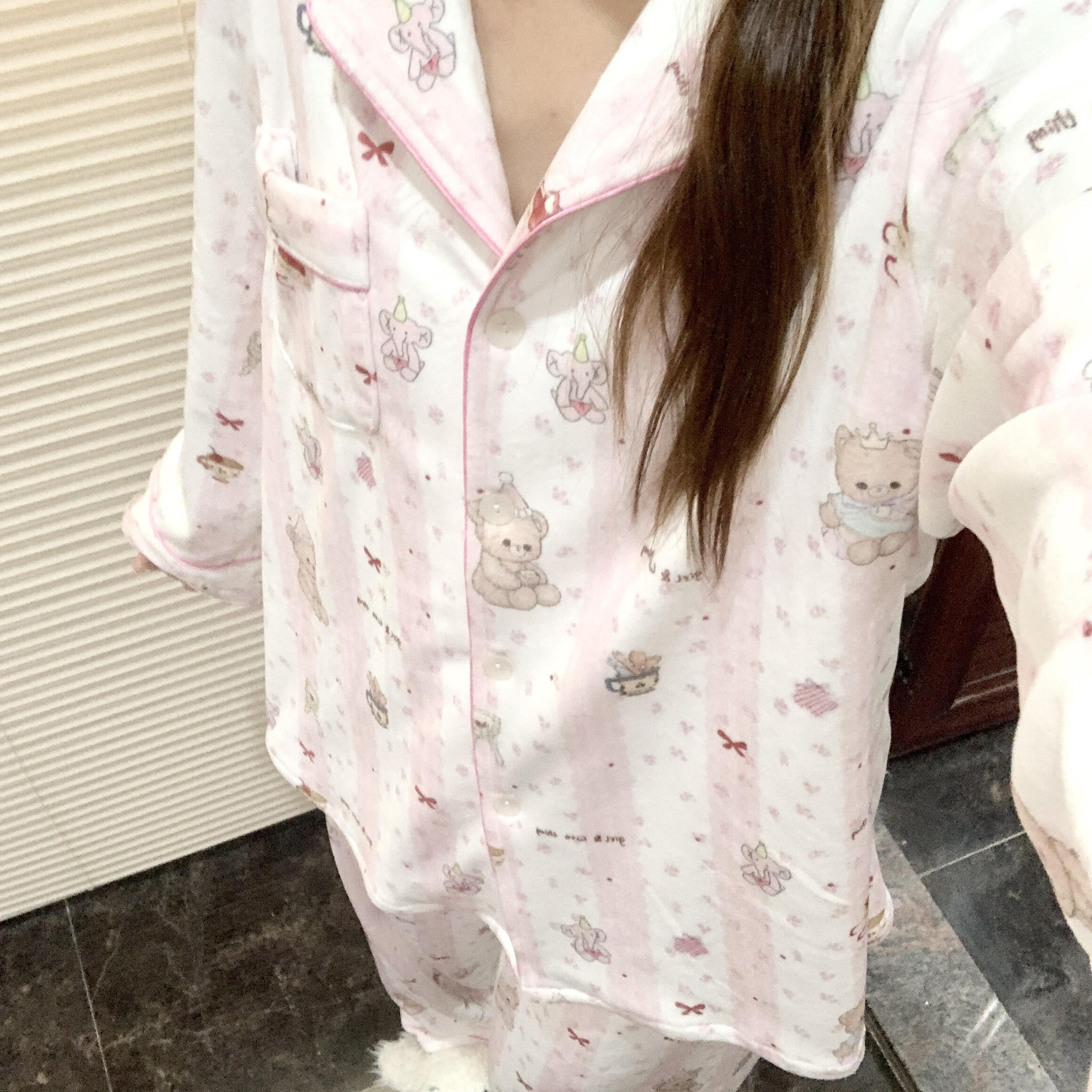 侘町2025睡衣新款粉色小熊女款海岛绒冬季保暖卡通开衫套装家居服