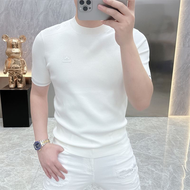 短袖男士夏季最新款个性字母提花修身帅气纯色百搭圆领质感T恤男