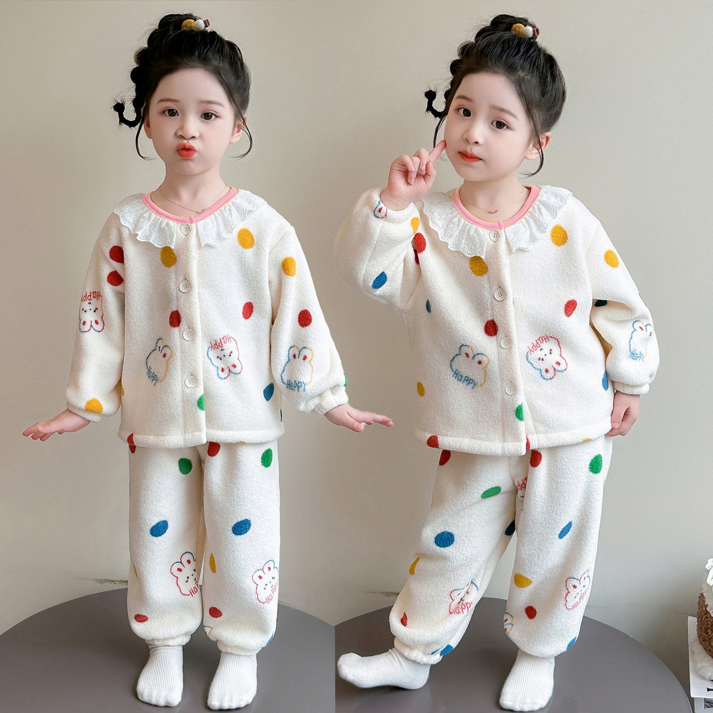 女童睡衣2025新款冬季珊瑚绒女孩开衫套装法兰绒秋冬款儿童家居服