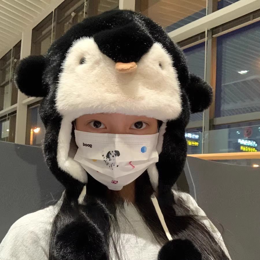 韩版呆萌可爱卡通企鹅毛绒帽子防寒加厚保暖滑雪护耳雷锋骑车帽M