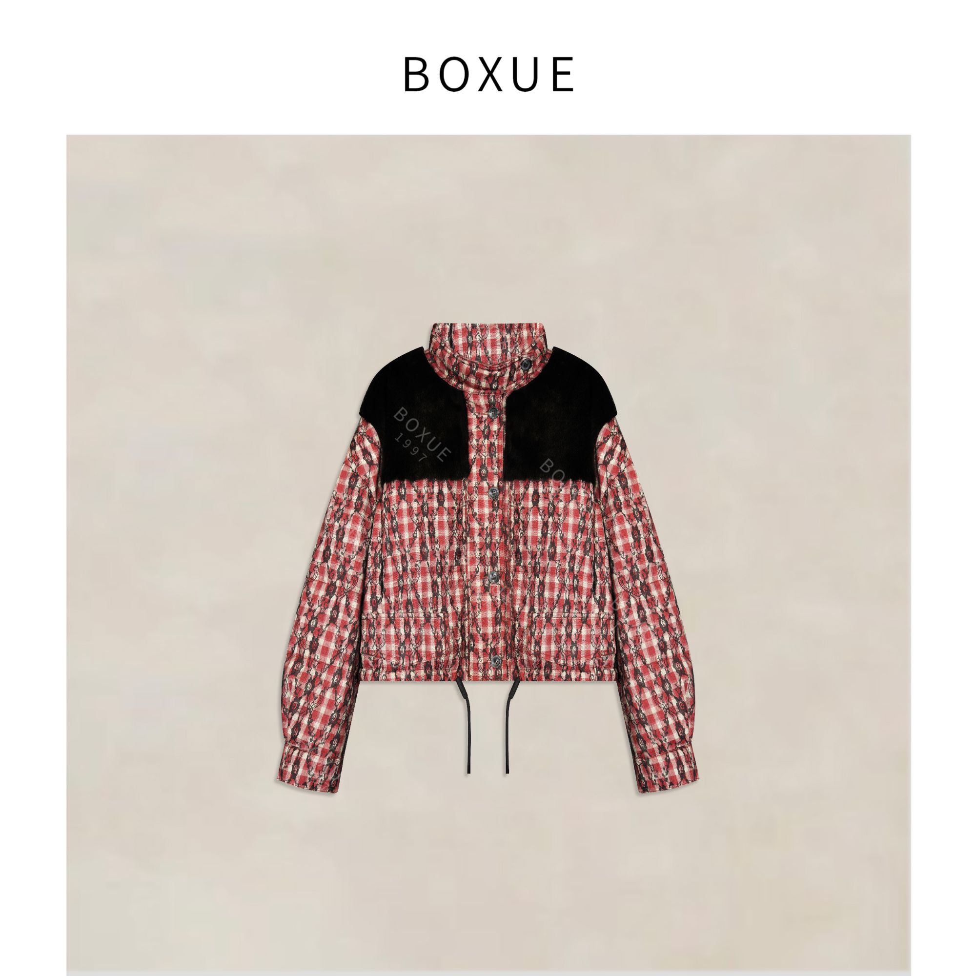 BOXUE“时序”2025秋冬水貂毛皮90鹅绒服红格轻奢外套#251004YR5451