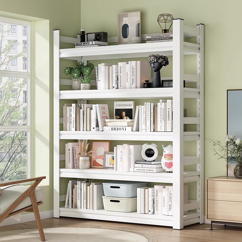 书架多层放书置物架家用儿童收纳架简易书柜一体靠墙铁艺书桌储物