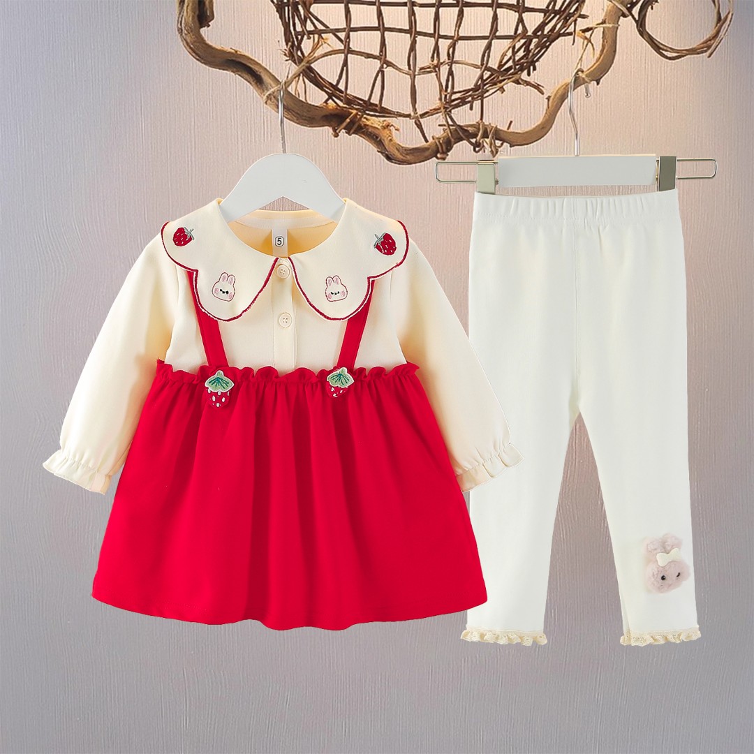 女童套装2025新款春秋儿童洋气可爱宝宝公主周岁生日红裙两件套潮
