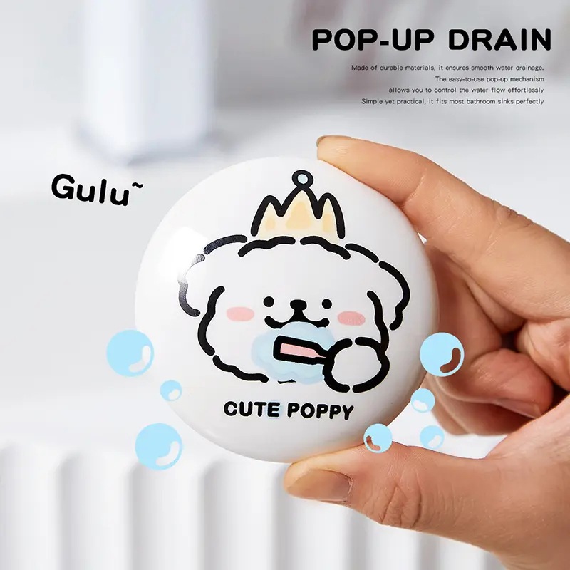 可爱小狗漏水塞防臭防虫多用途洗手盆水槽下水器弹跳芯防堵塞泰鹿