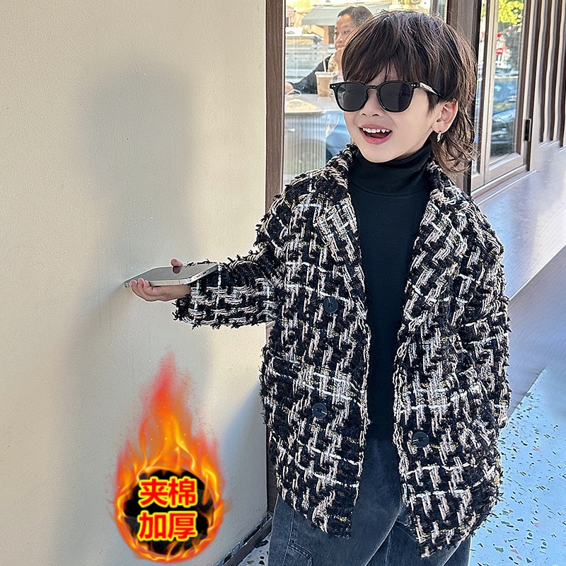 男童小香风外套秋冬装2025新款儿童装帅气男宝宝秋季洋气呢子大衣