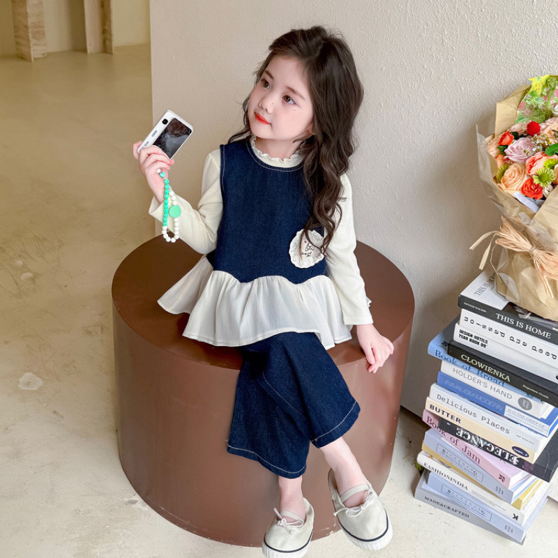 【高品质】巴拉拉女童洋气宽松小香风牛仔套装女宝宝2025新款时髦韩
