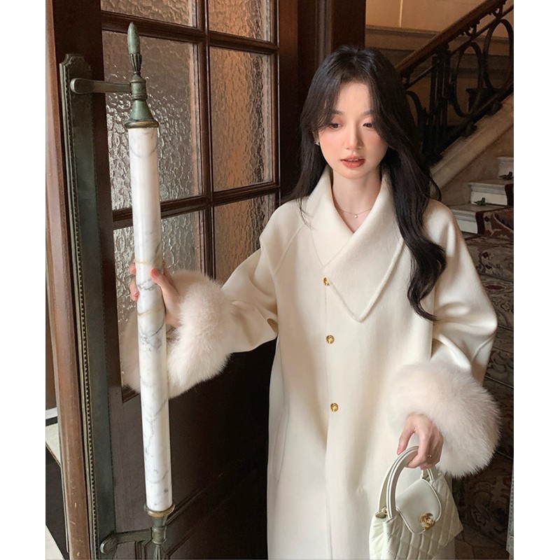 白色双面羊毛大衣女2025秋冬新款千金风洋气小个子高级感毛呢外套