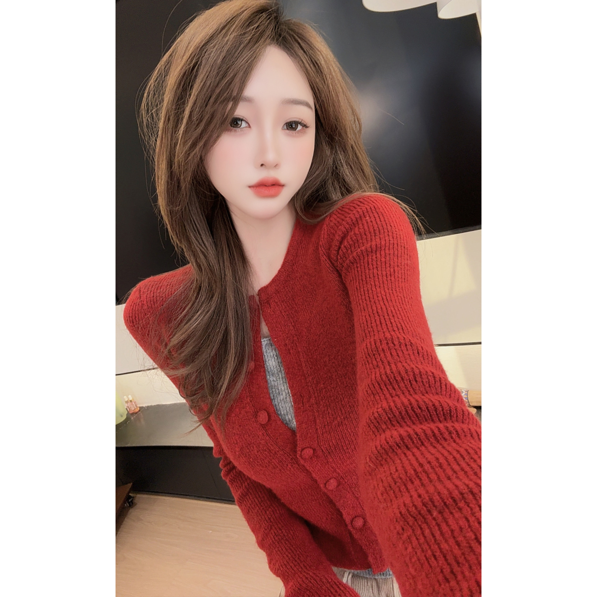 【陈陈私服】时尚设计感假两件撞色毛衣洋气显瘦长袖针织衫25120711