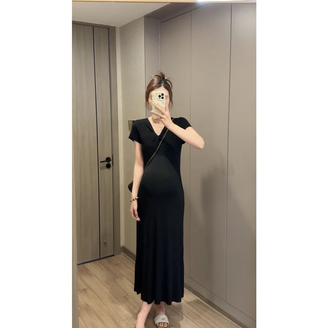 时髦辣妈孕妇连衣裙夏季新品显瘦法式性感时尚孕妇打底长款连衣裙