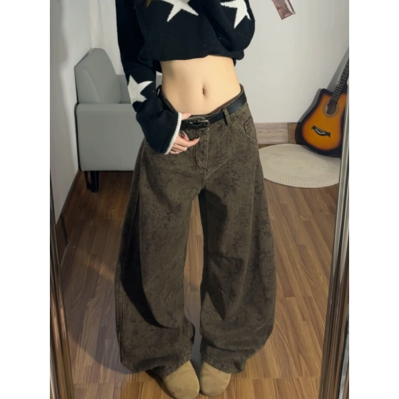 美式复古提花弯刀牛仔裤女春季2026年新款小众百搭宽松拖地阔腿裤
