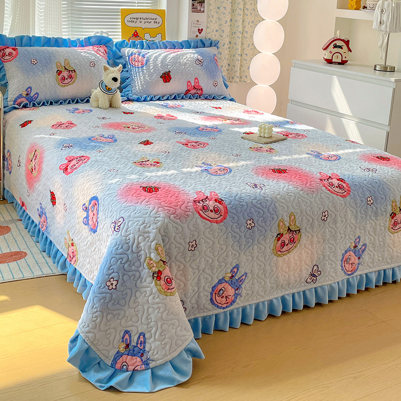 加厚牛奶绒床盖三件套冬季榻榻米水晶珊瑚绒夹棉床单加绒单件炕盖