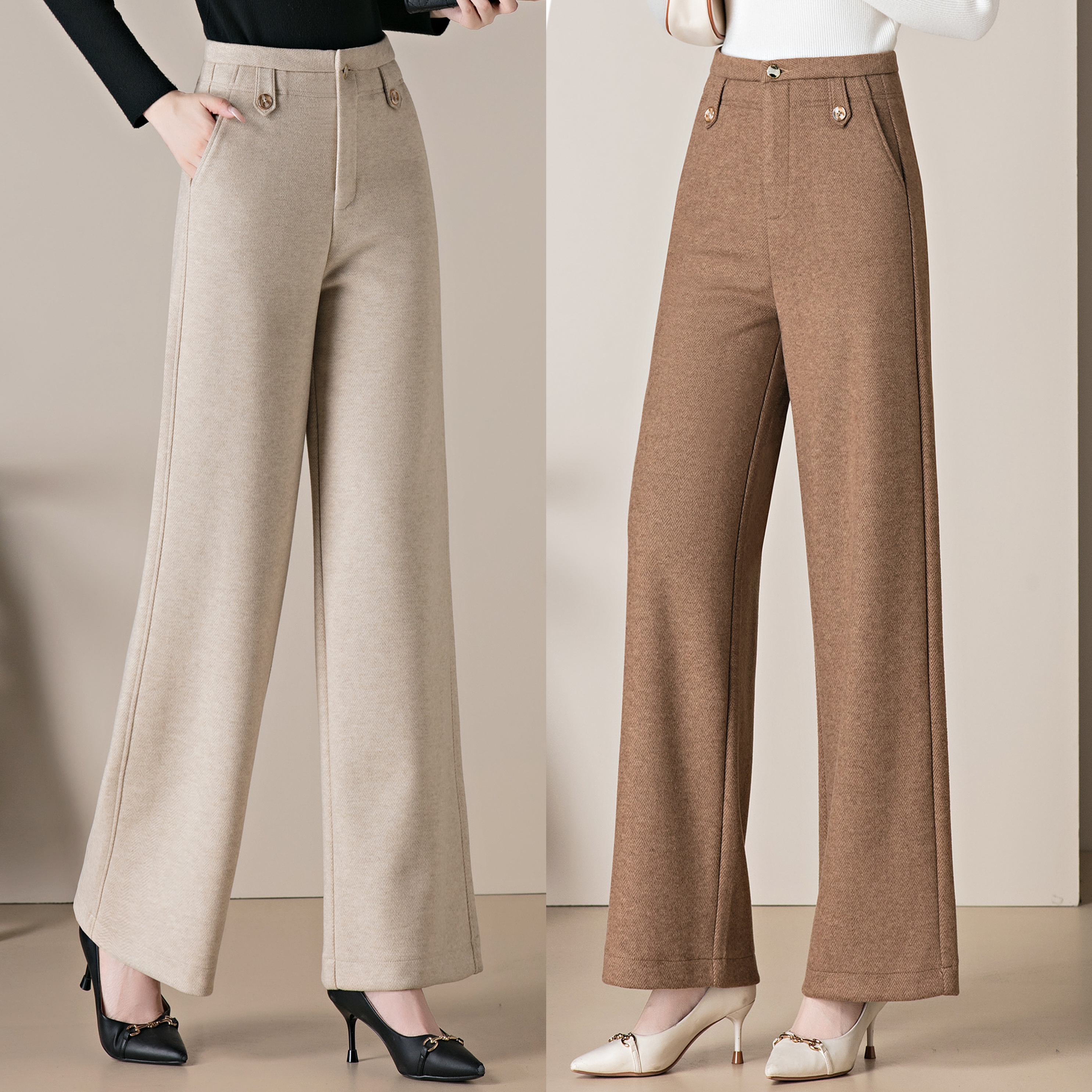 加厚桑蚕丝绵羊毛阔腿裤秋冬高腰显瘦百搭气质减龄休闲直筒长裤女