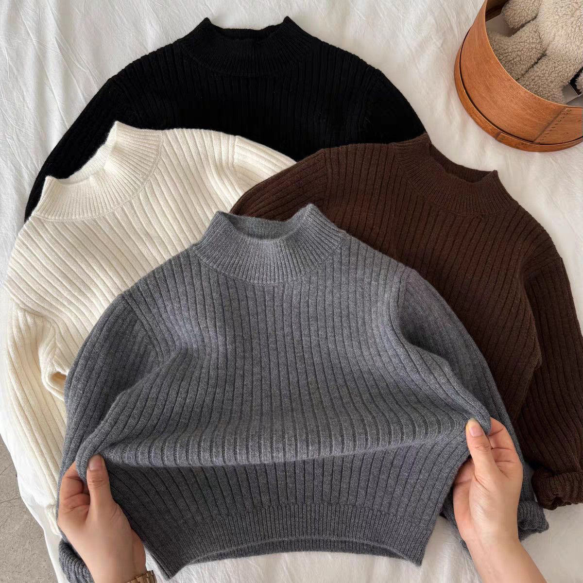 半高领纯色针织衫弹力半高领毛衣打底衫宝宝秋冬修身韩版儿童洋气