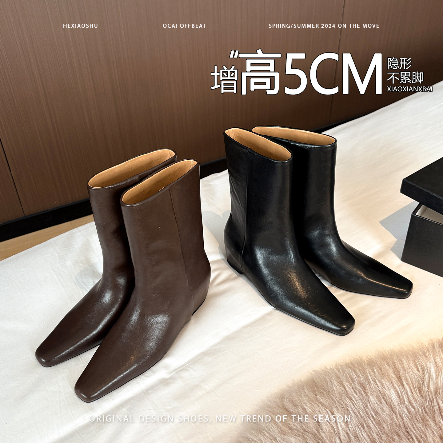 牛皮复古内增高直筒大筒围显瘦骑士靴女2025新款英伦风时装靴短靴