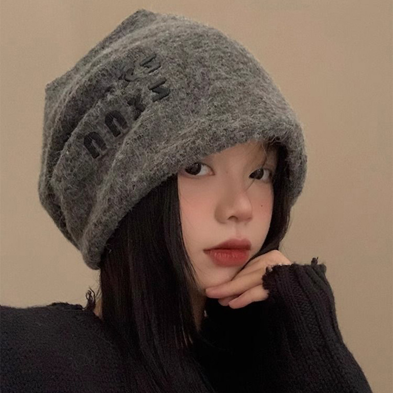 秋冬堆堆帽羊毛百搭显脸小的帽子冷帽韩版大头围保暖包头帽子女款