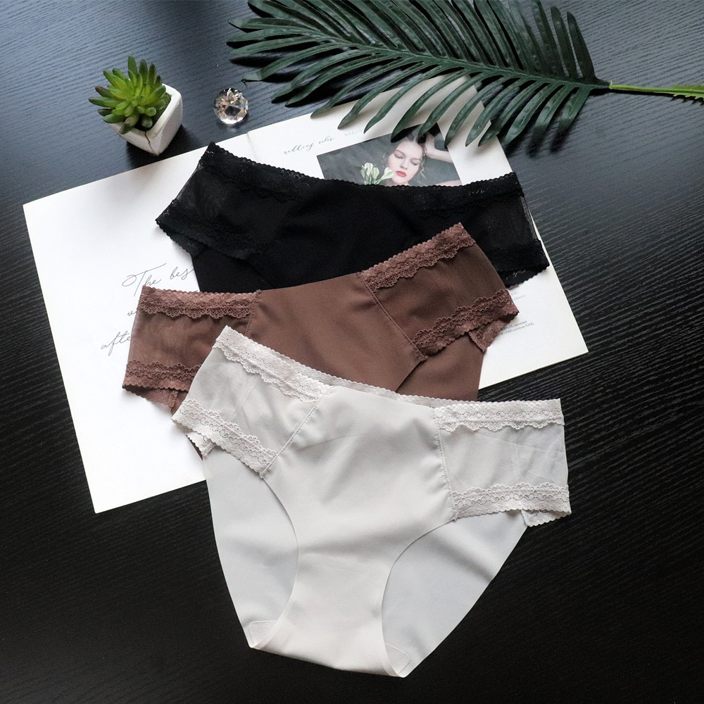 女士超薄无痕面膜拼蕾丝内裤2条装