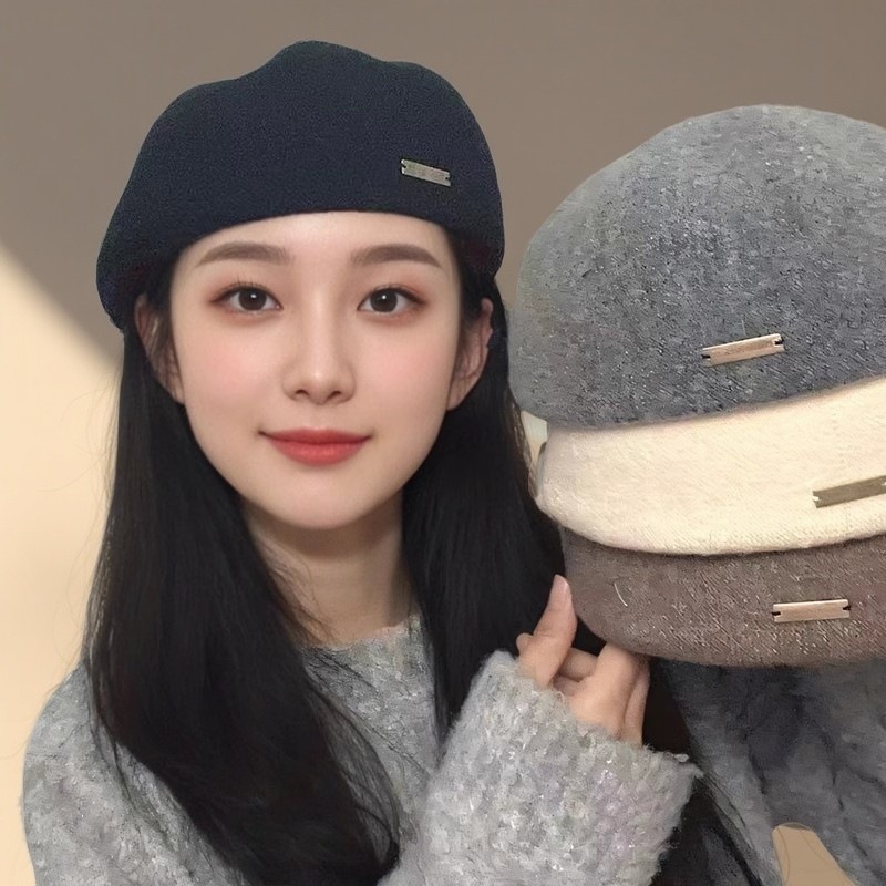 优雅气质百搭贝雷帽子女秋冬新款大头围复古毛呢保暖前进帽显脸小