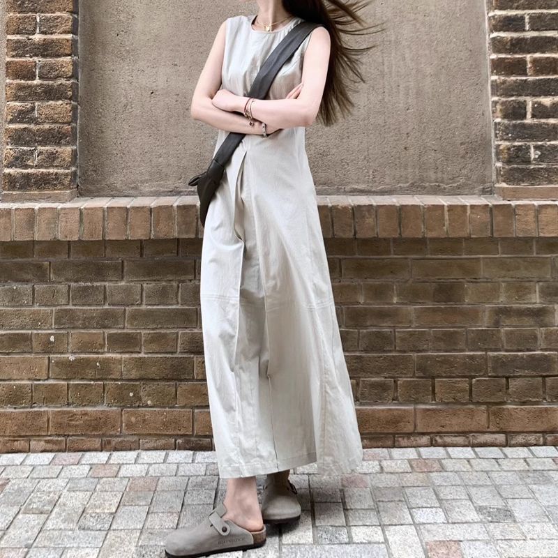 【现货+运补】圆领收腰显瘦压褶设计无袖背心连衣裙女夏季2430