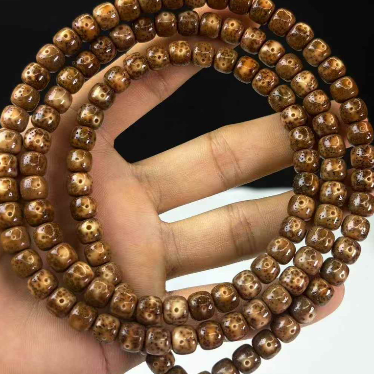 【虎皮星月菩提】7X8桶珠原生态油性爆表，平口精工，精抛玻璃底