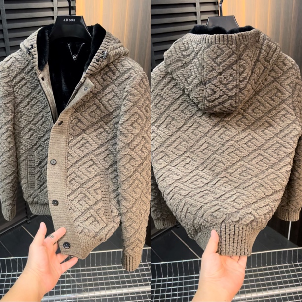 冬季新款男士欧货高品质雪尼尔加厚连帽外套22090