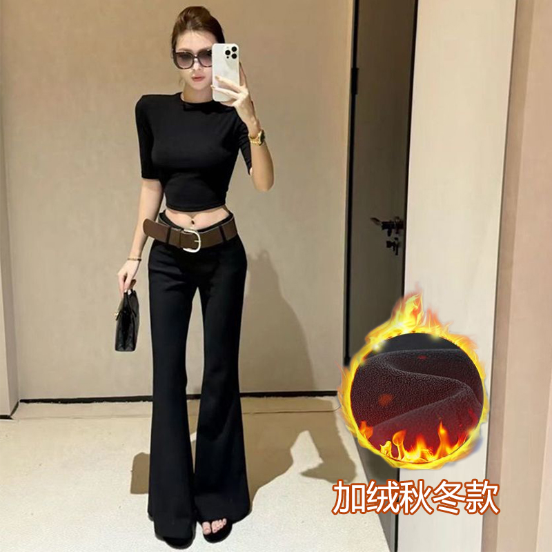 网红同款~送皮带~加绒微喇西装裤女秋冬垂感高级感显瘦弹力休闲裤