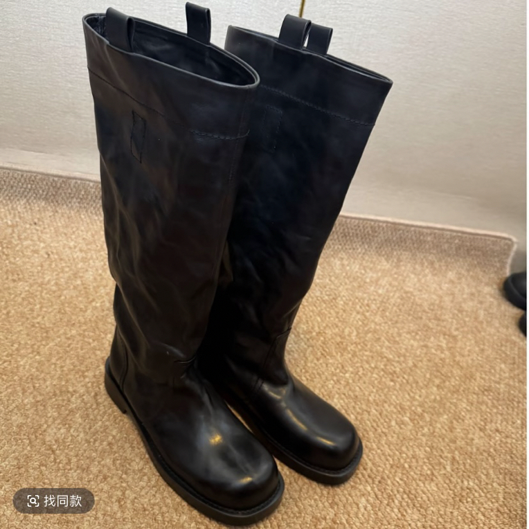 水洗牛皮大筒围平跟靴子2025新款流行百搭腿粗长筒靴骑士靴子真皮
