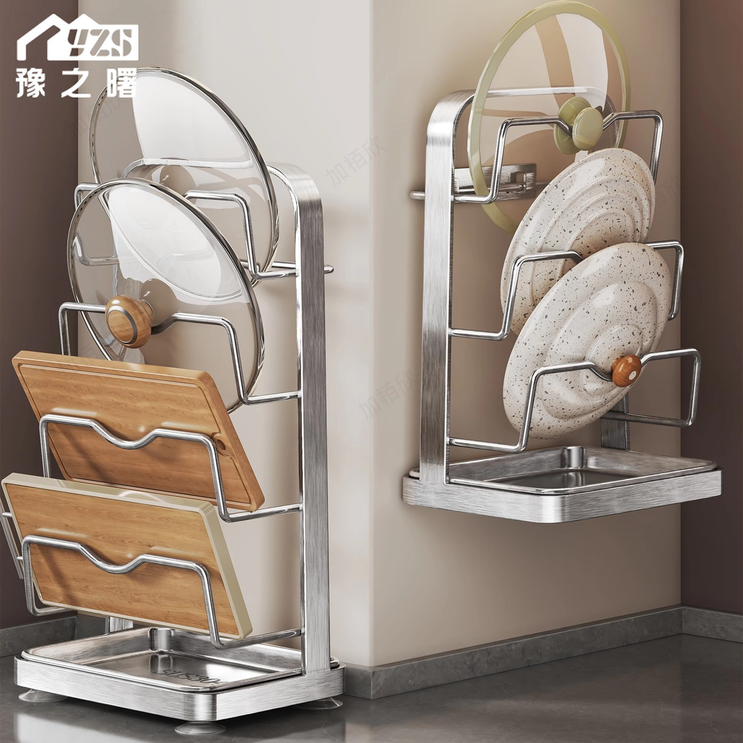 304不锈钢锅盖置物架免打孔壁挂式放锅盖多功能台面锅盖收纳架子