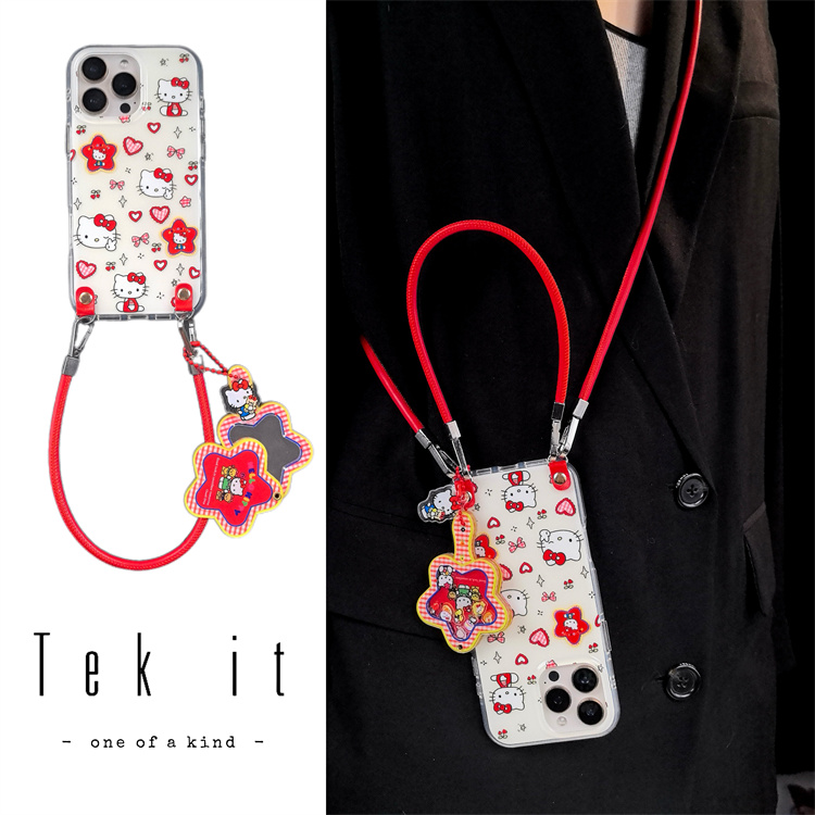 ins日韩满屏星星爱心Kitty适用iPhone16pro手机壳15promax手提14