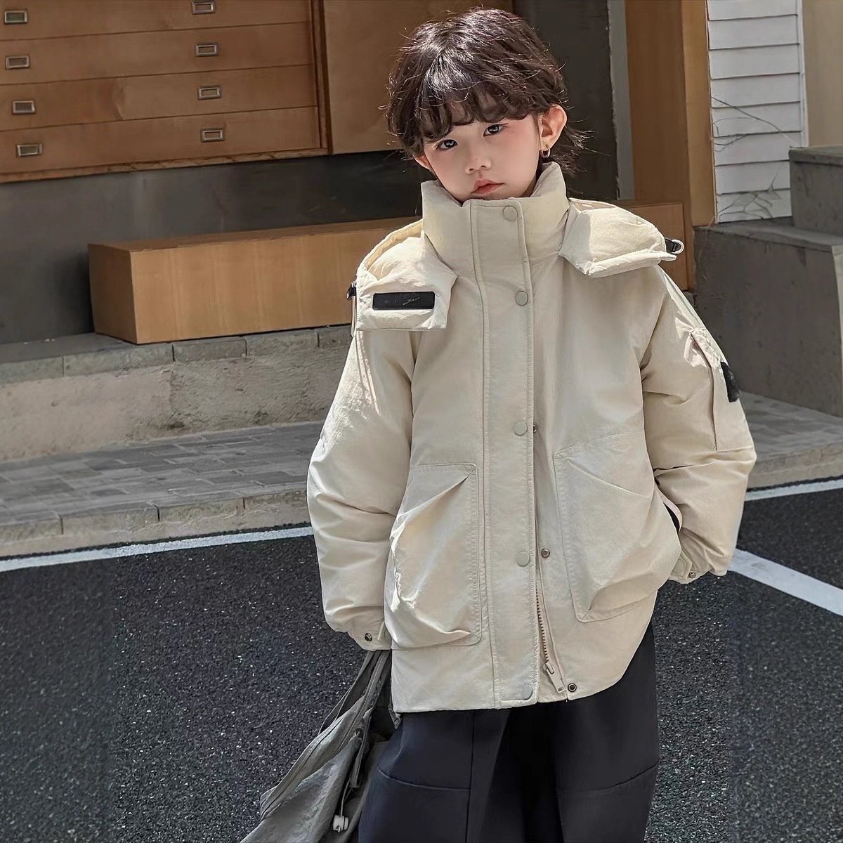 YeeHoO英氏【断码】冲锋衣羽绒服男女童秋冬连帽加厚保暖工装外套