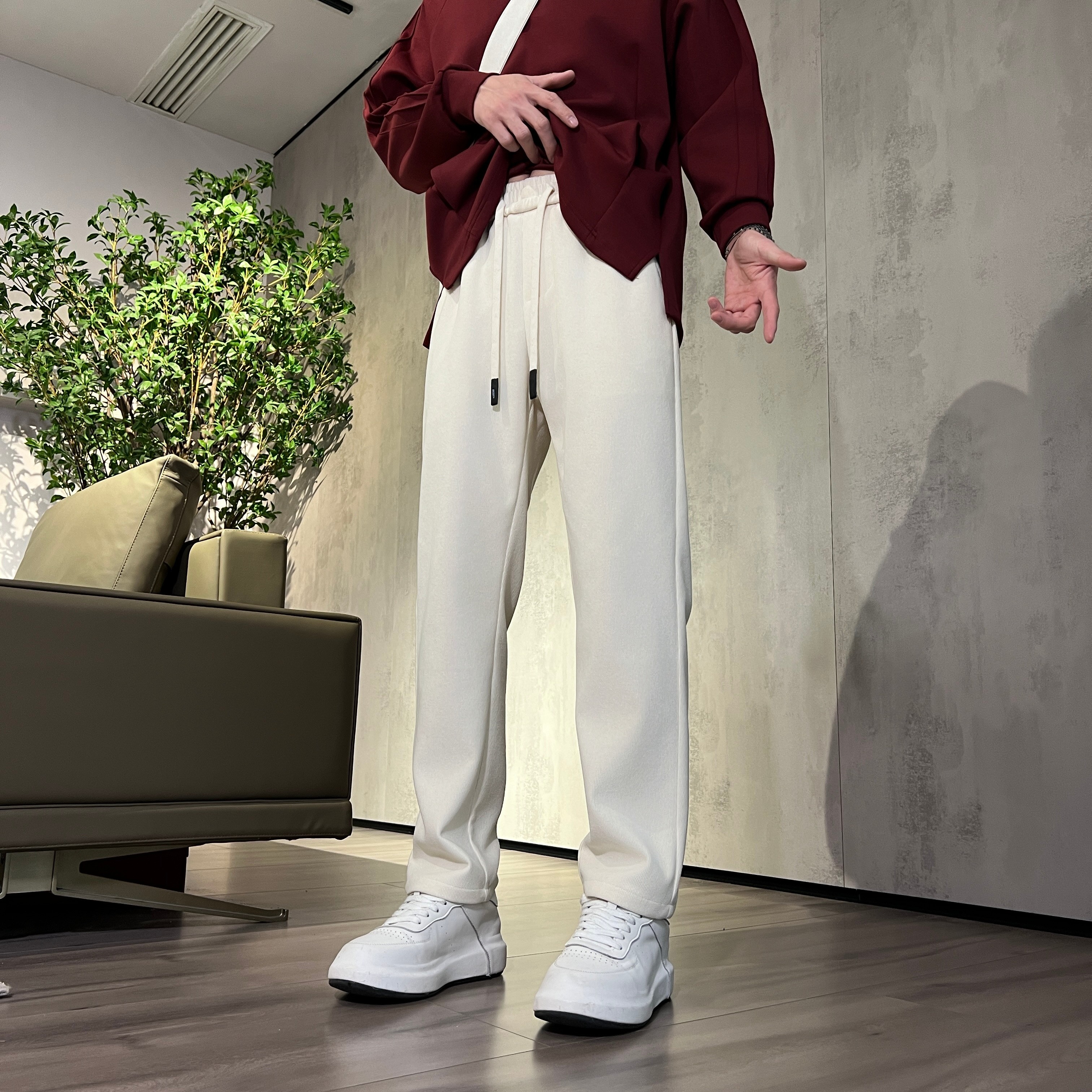 秋冬款灯芯绒时尚直筒裤男款秋冬款宽松裤子加绒潮流卫裤纯色百搭