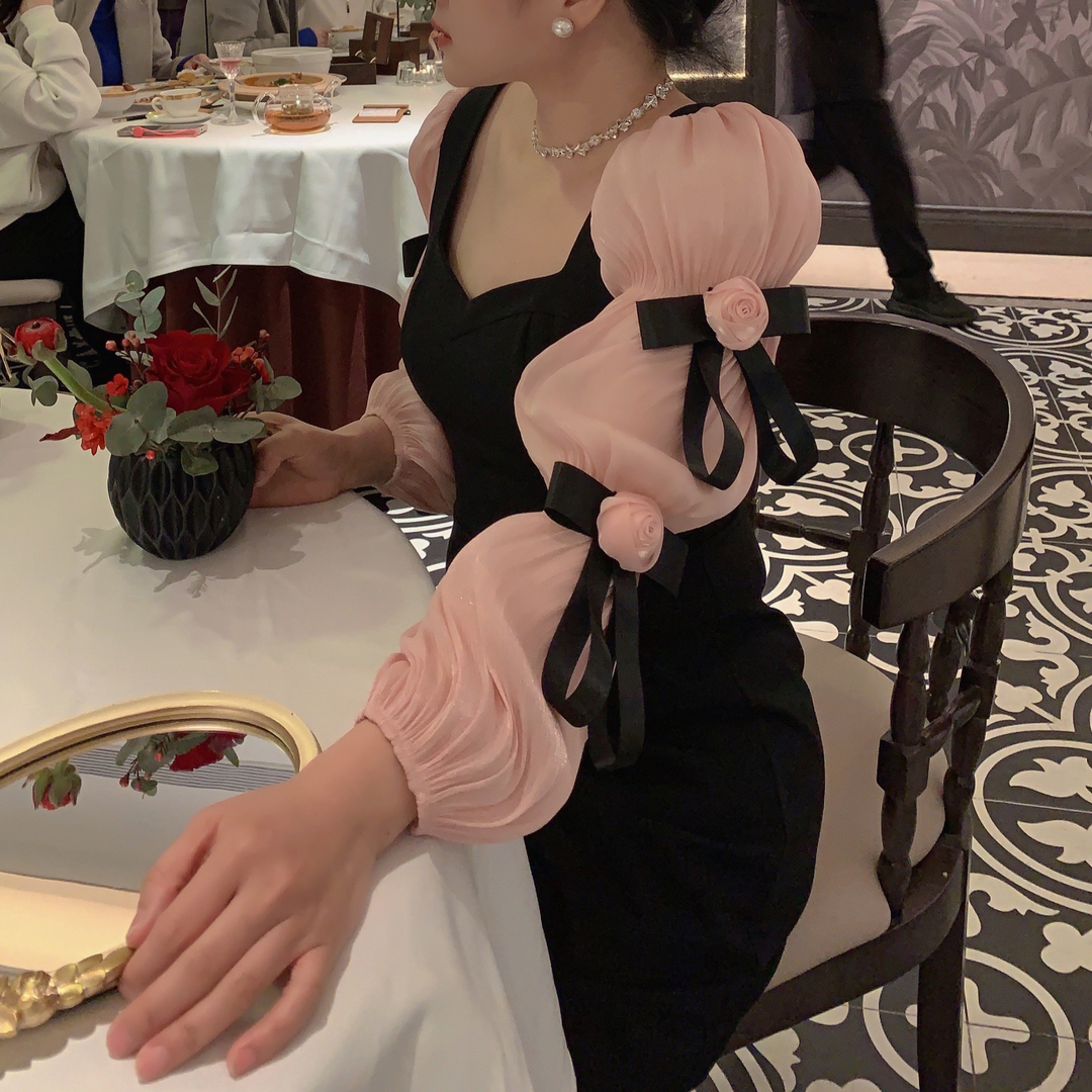 魅鹊 20012 甜心公主蝴蝶结甜美修身显瘦小黑裙