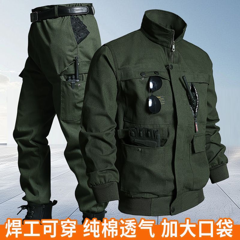 纯棉工作服套装男春秋建筑电焊工防烫耐磨工装干活车间劳保服长袖