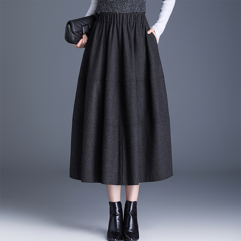 加厚毛呢花苞半身裙女2025冬季新款松紧腰a字显瘦中长款蓬蓬伞裙