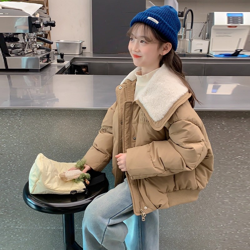 女童加厚棉服冬装短款外套2025新款儿童洋气冬季翻领保暖棉衣大童