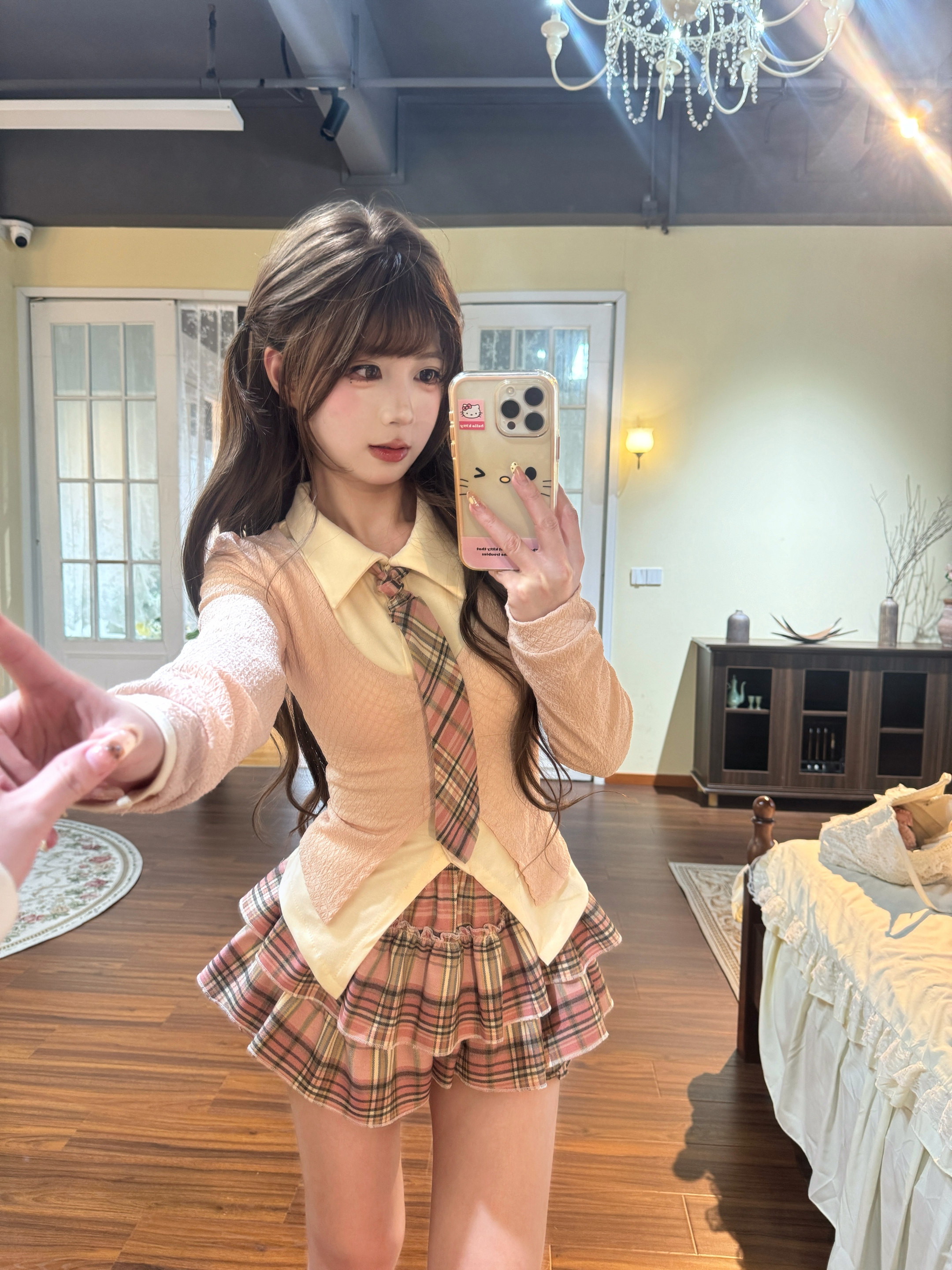 【小蚊同学】甜妹学院 韩系学院风 jk套装女长袖上衣格纹蛋糕裙套装