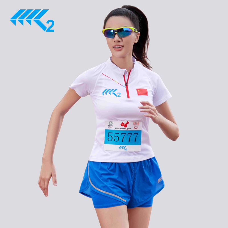 K2【情怀】专业马拉松跑步t恤夏季白色透气速干户外训练健身上衣110
