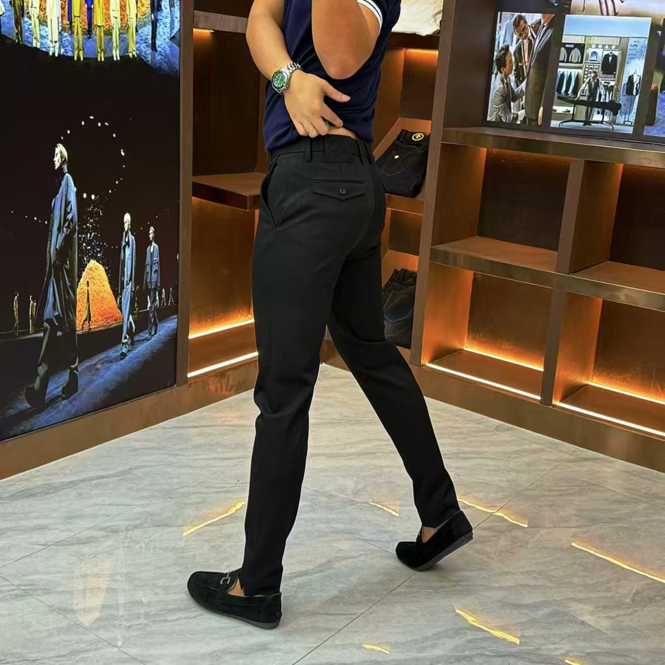 男士休闲裤时尚西裤修身百搭商务休闲小脚轻奢西裤-66195