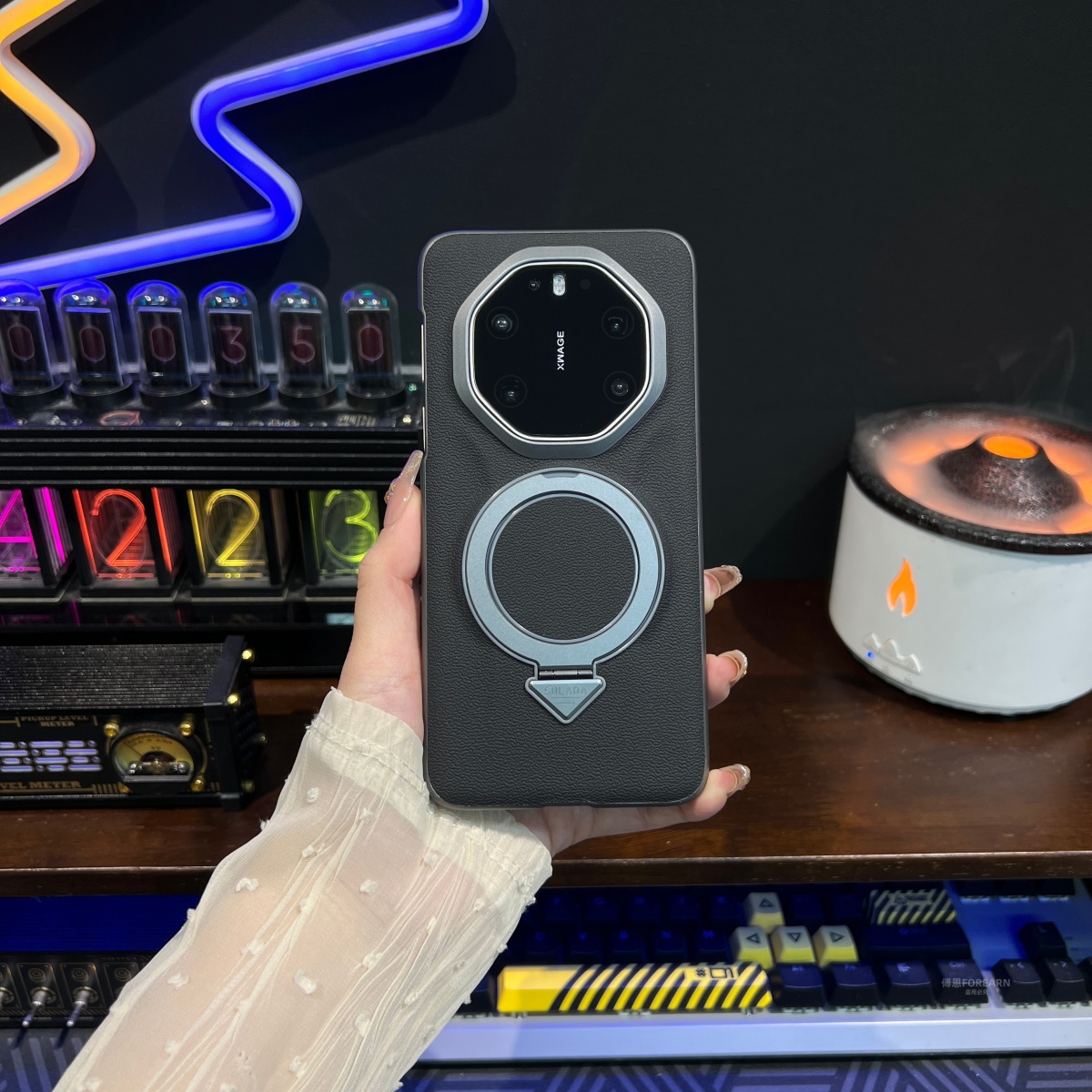 适用于华为mate80rs手机壳非凡大师真皮mate80sr旋转支架保护套