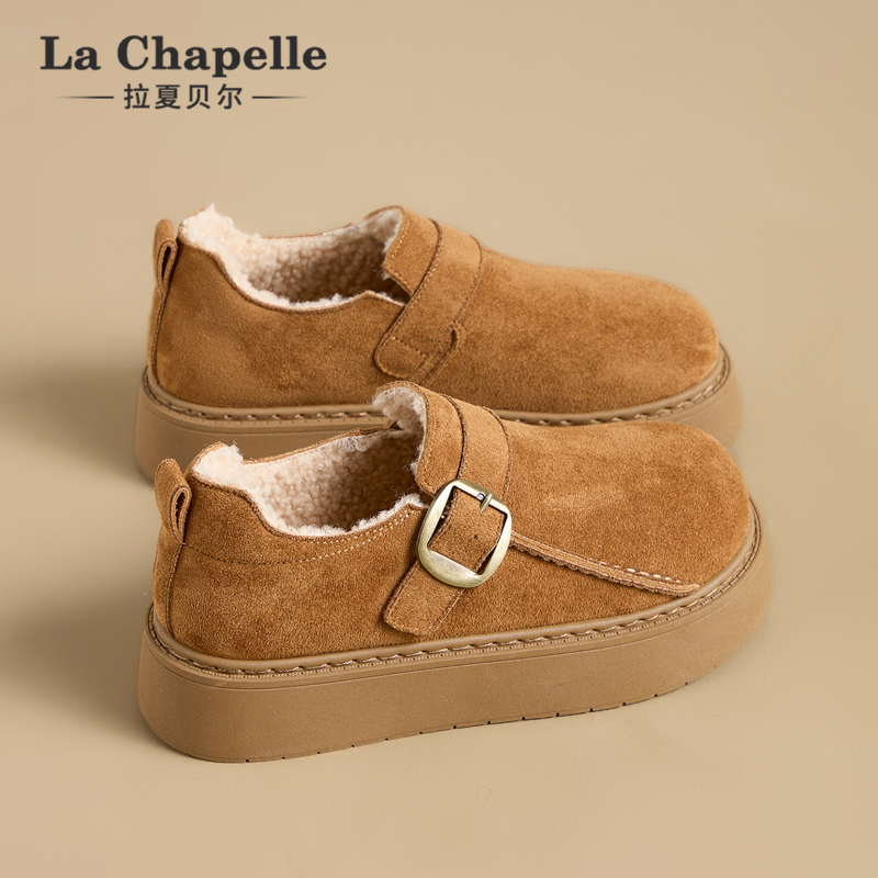 拉夏贝尔松糕厚底勃肯鞋女2025新款冬季加绒百搭乐福鞋雪地靴棉鞋