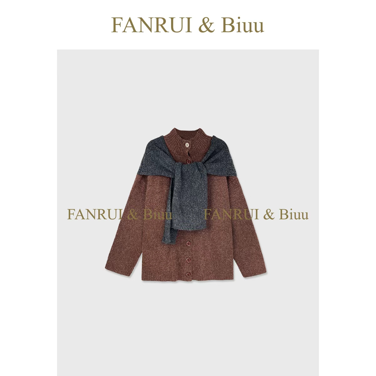 FANRUI/泛芮「贝贝biuu」披肩两件套羊毛混纱洋气针织毛衣女B18352